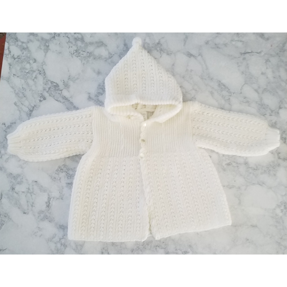 White hooded baby cardigan sweater 12M